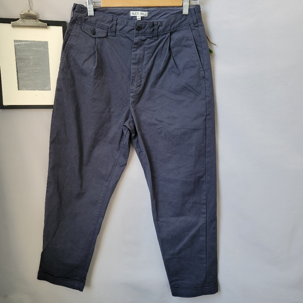 Alex Mill Standard Pleated Cotton Twill Chino‎ Pant Navy Blue 30 x 25